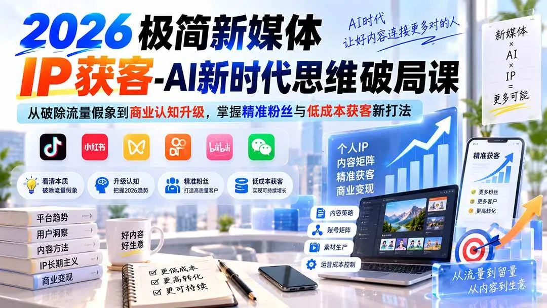 (20272期)2026极简新媒体IP获客-AI新时代思维破局课:从破除流量假象到商业认知升级,掌握精准粉丝与低成本获客新打法 (20272期)2026极简新媒体IP获客-AI新时代思维破局课:从破除流量假象到商业认知升级,掌握精准粉丝与低成本获客新打法