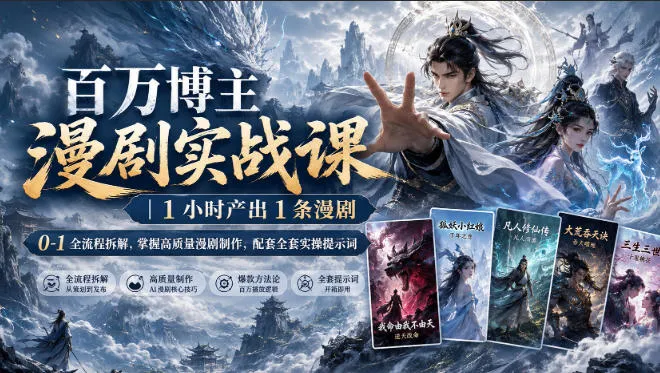 百万博主漫剧实战课｜1小时产出1条漫剧，0‑1全流程拆解，掌握高质量漫剧制作，配套全套实操提示词