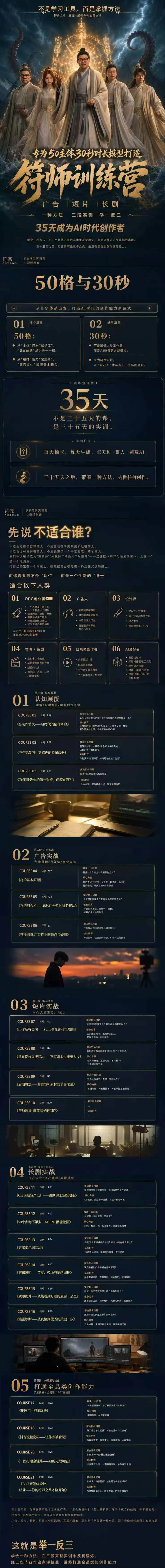 (20179期)符师训练营-35天成为AI时代创作者,广告+短片+漫剧+智能体四大实战方向,掌握从创意到上线的完整工作流 (20179期)符师训练营-35天成为AI时代创作者,广告+短片+漫剧+智能体四大实战方向,掌握从创意到上线的完整工作流