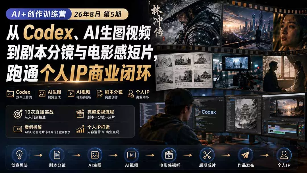 AI+创作训练营26年第5期-更新:从Codex、AI生图视频到剧本分镜与电影感短片,跑通个人IP商业闭环 AI+创作训练营26年第5期-更新:从Codex、AI生图视频到剧本分镜与电影感短片,跑通个人IP商业闭环